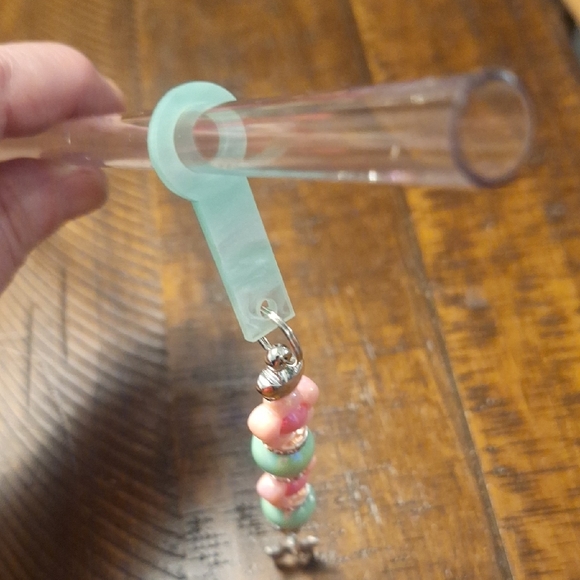 Pink and Green Beaded Straw Charm with Butterfly Charm - Picture 5 of 6